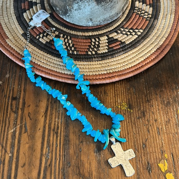 NWT Free People Supernova Choker Turquoise with Silver Cross - Picture 3 of 8